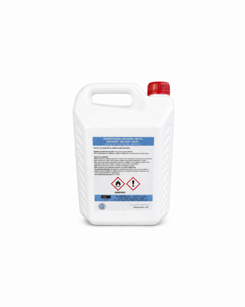 Ισοπροπυλική αλκοόλη IPA 99,9% Zeus Paints σε συσκευασία 4 λίτρων